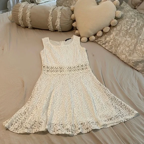 You Are Not Alone Dresses | You Are Not Alone White Lace Midriff Cutout Skater Graduation Dress Size Medium | Color: Cream/White | Size: M |